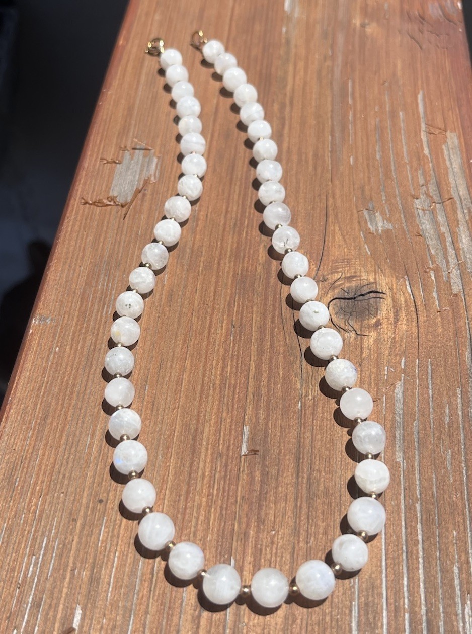 Rainbow Moonstone 8mm 18.5in. Necklace GF Hardware Vintage Style Artisan Made