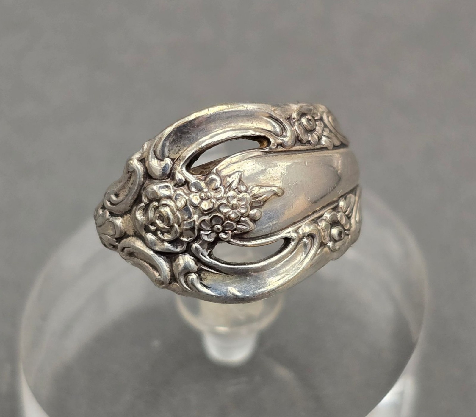 Vintage Oneida Community Silver Spoon Ring Size 3.5 Rose Floral Openwork