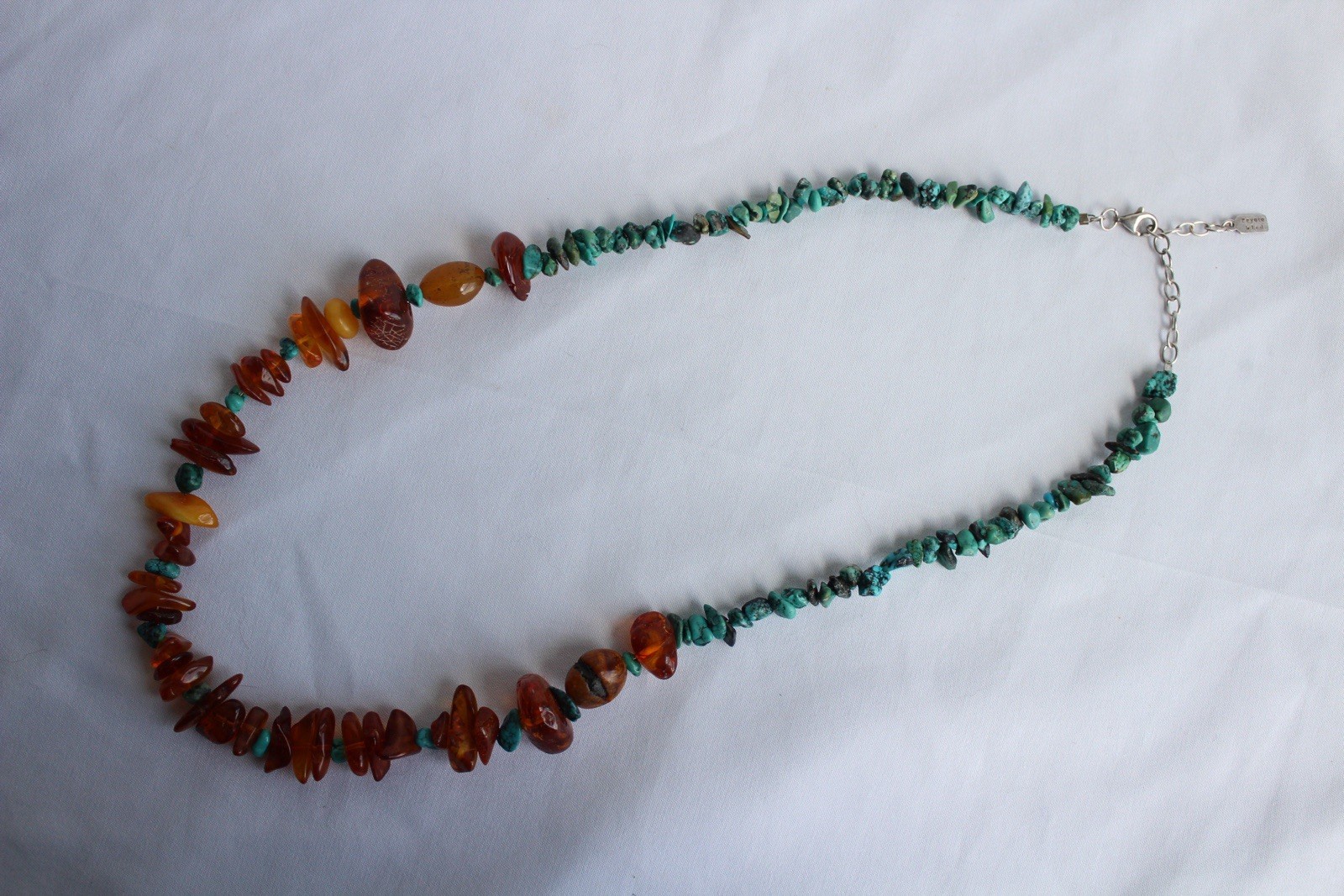 Signed Peyote Bird Sterling Silver Genuine Amber Turquoise Beads Necklace 21.5”