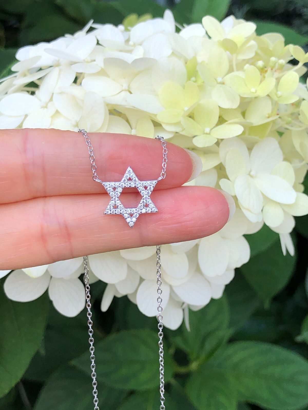 925 Sterling Silver Cz Star of David Pendant Necklace Womens 14.5mm(0.57″) 17.5″