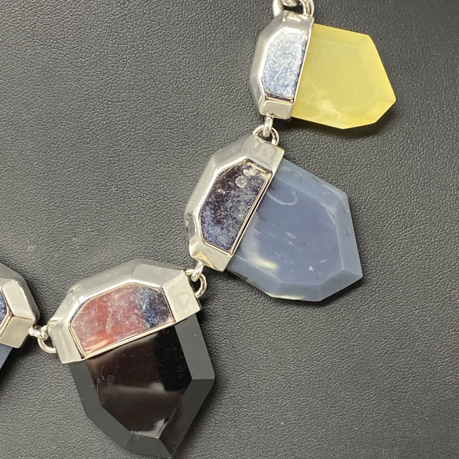 Designer Necklace Gray Black Yellow Faux Stone Acrylic French Connection Chunky