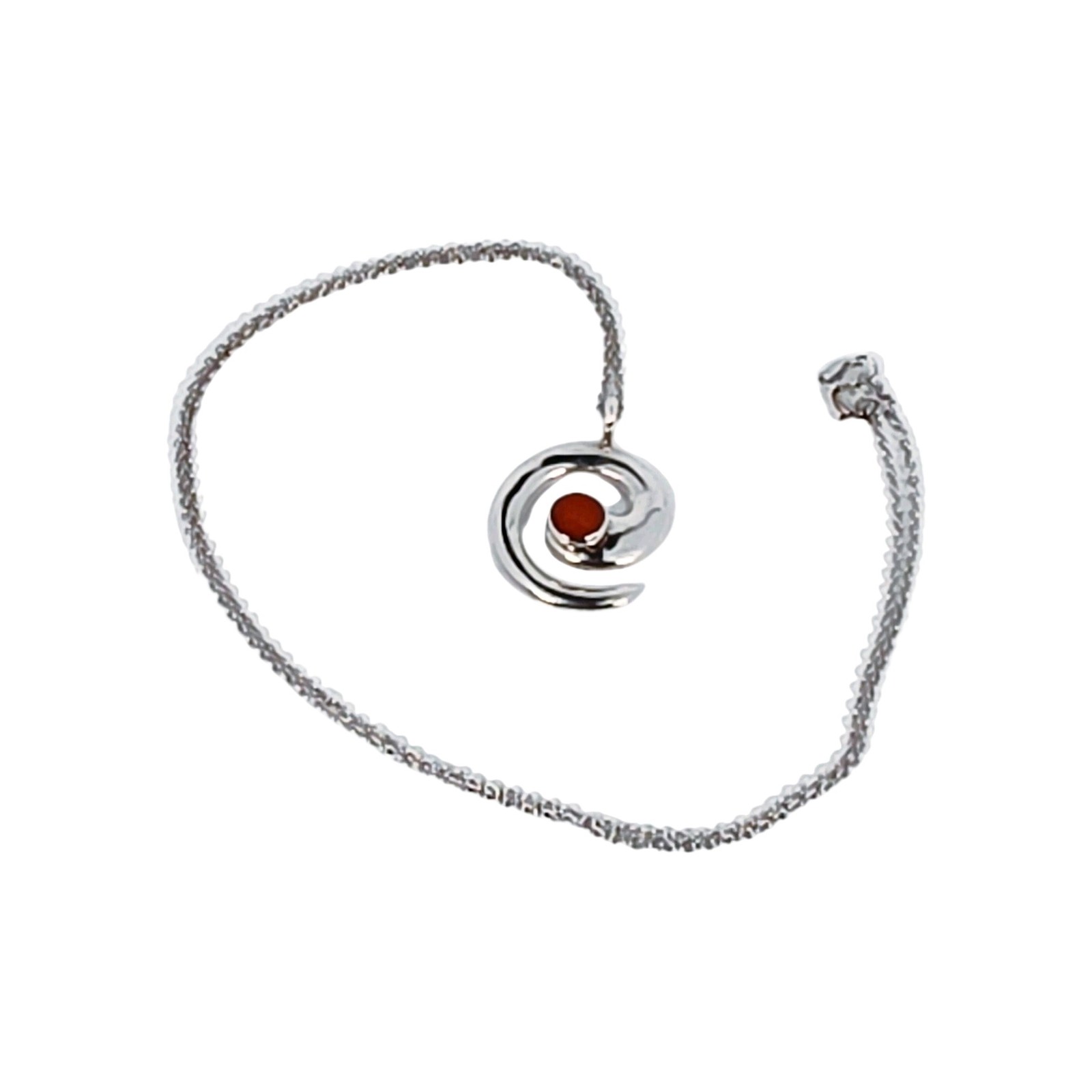 Lowell Draper Sterling Silver Coral Pendant Necklace 18″ Signed Navajo