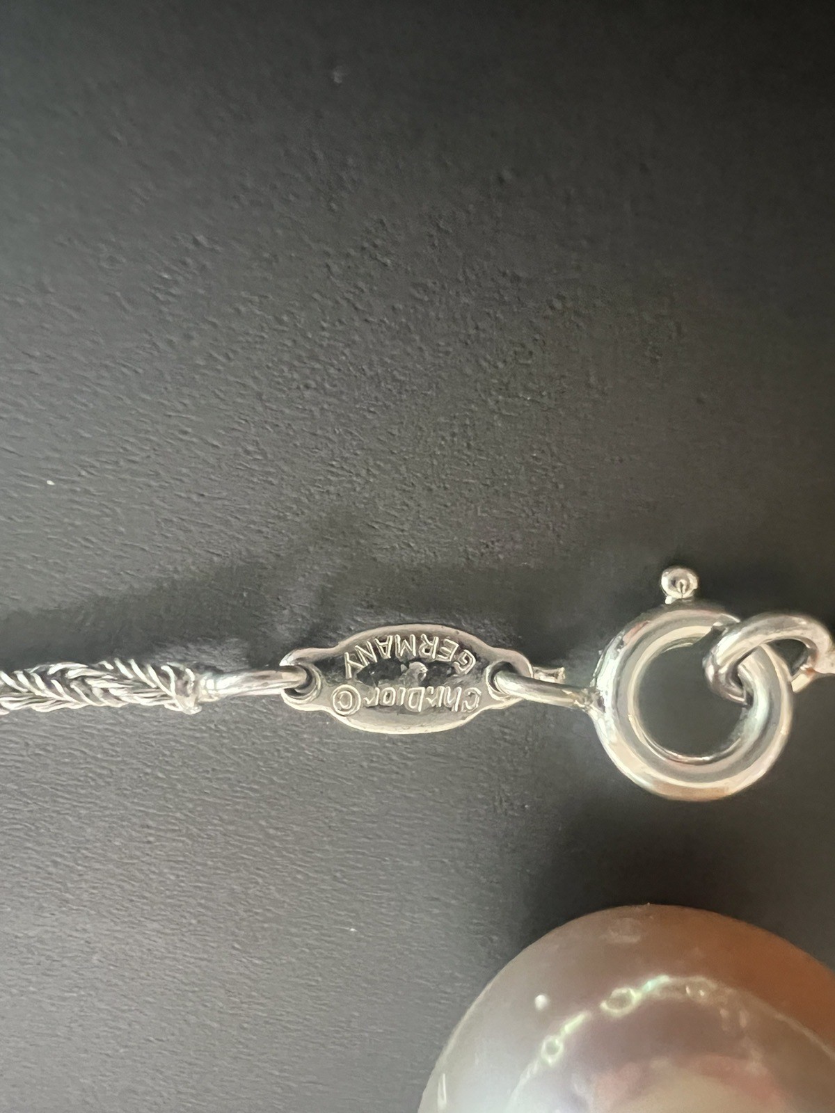 Germany Christian Dior Silver Palladium Plated Pearl Pendant Chain Necklace