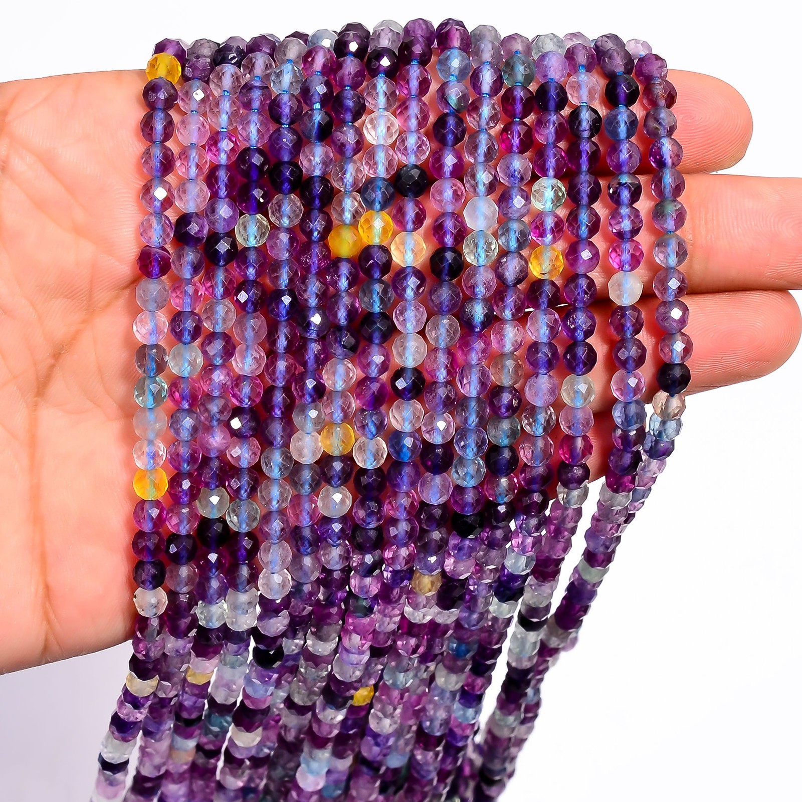 Natural Blue Fluorite Gemstone Round Faceted Beads 4X4 mm Strand 12.5″ AB-671