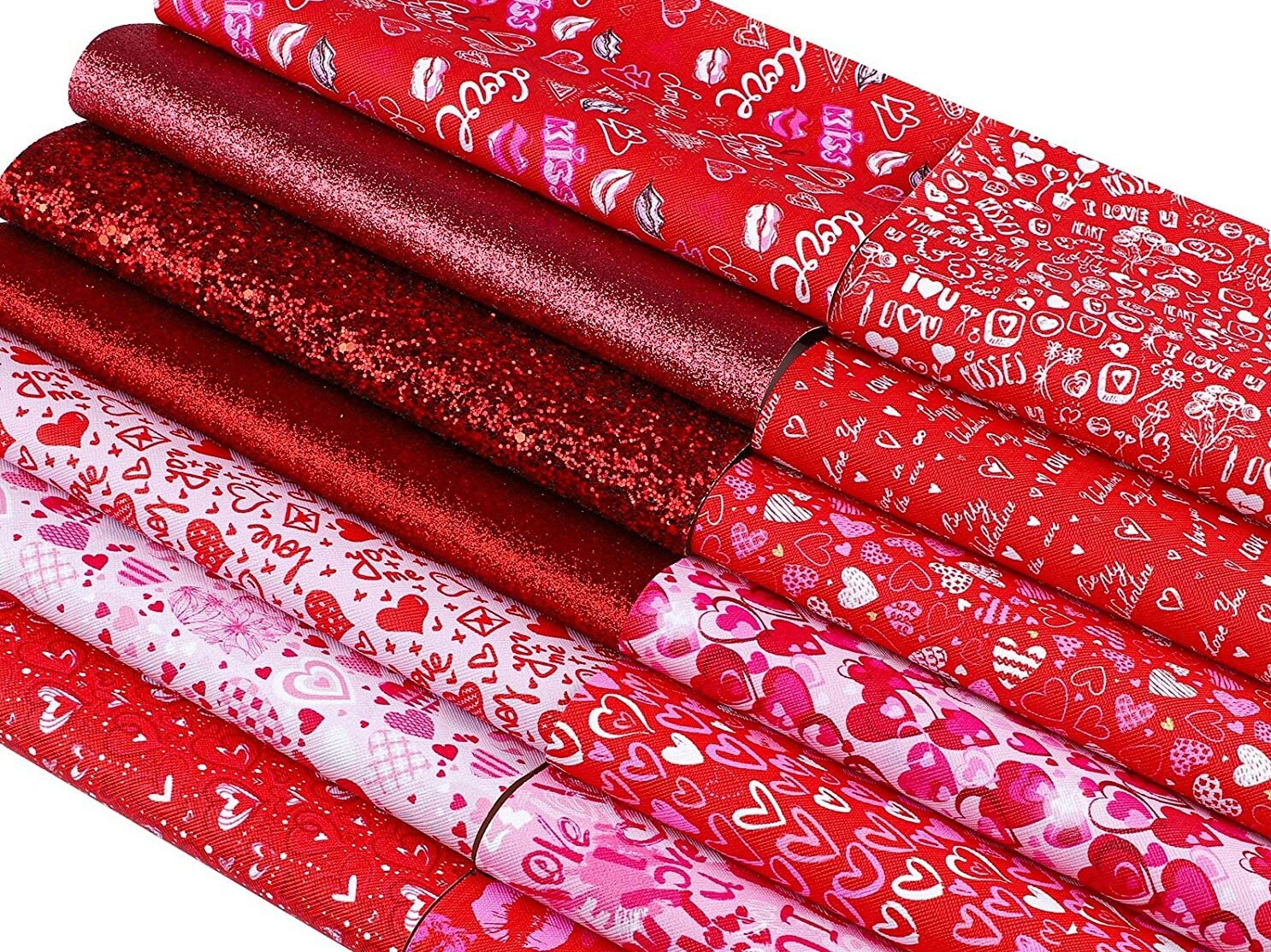 14 Pieces DIY Heart Pattern Leather Fabric Love Pattern Printed Faux Leather