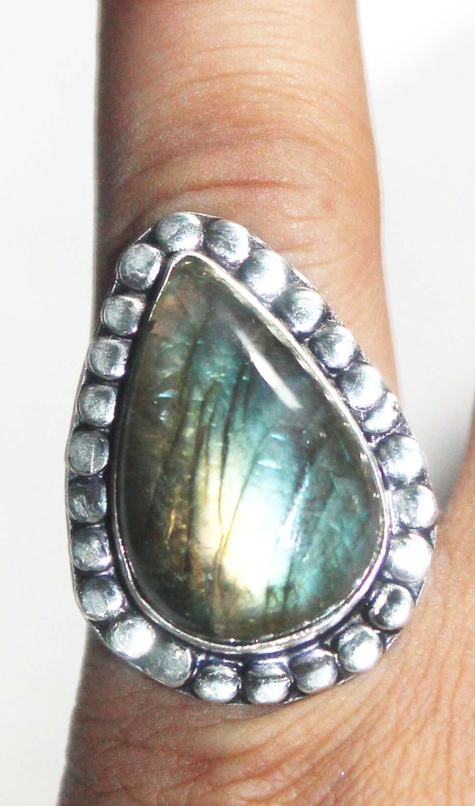 Top Labradorite Pear Shape Gemstone Handmade Ring Jewelry Free Size