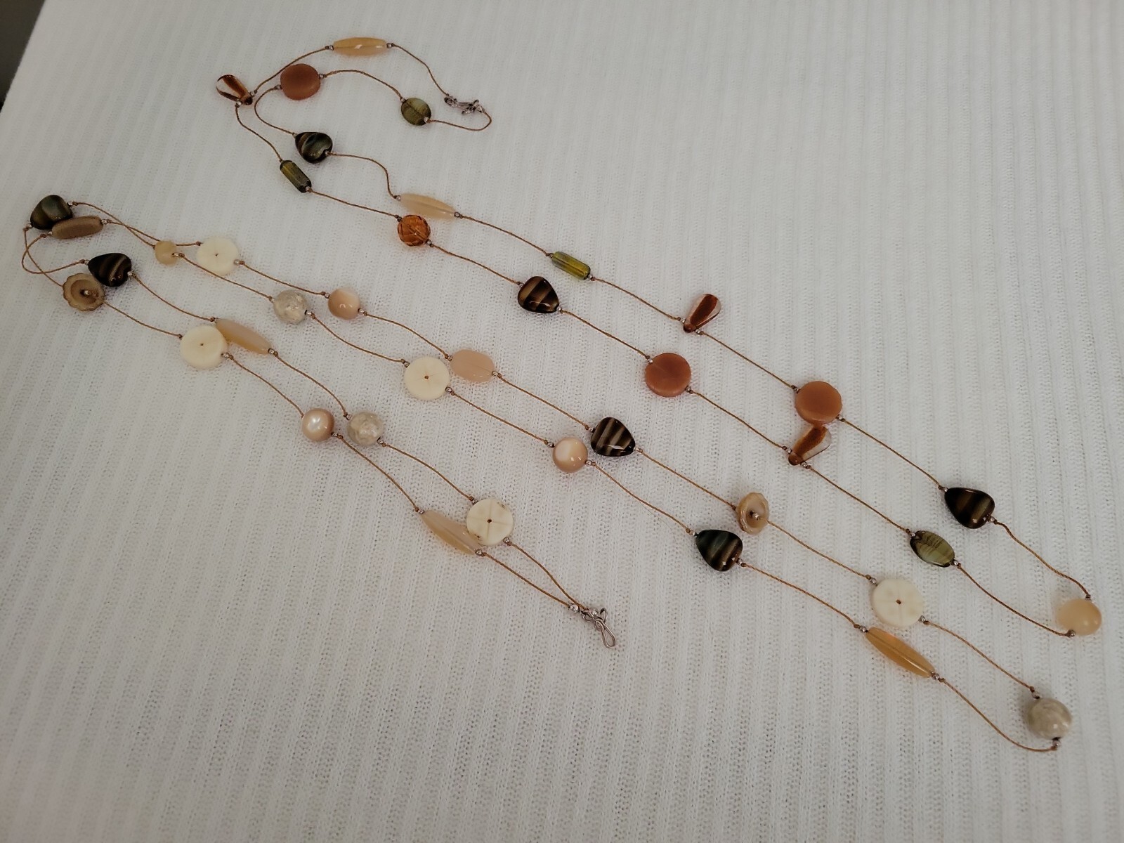 2 Banded agate bead stations (on thin cord) necklaces extra long #109