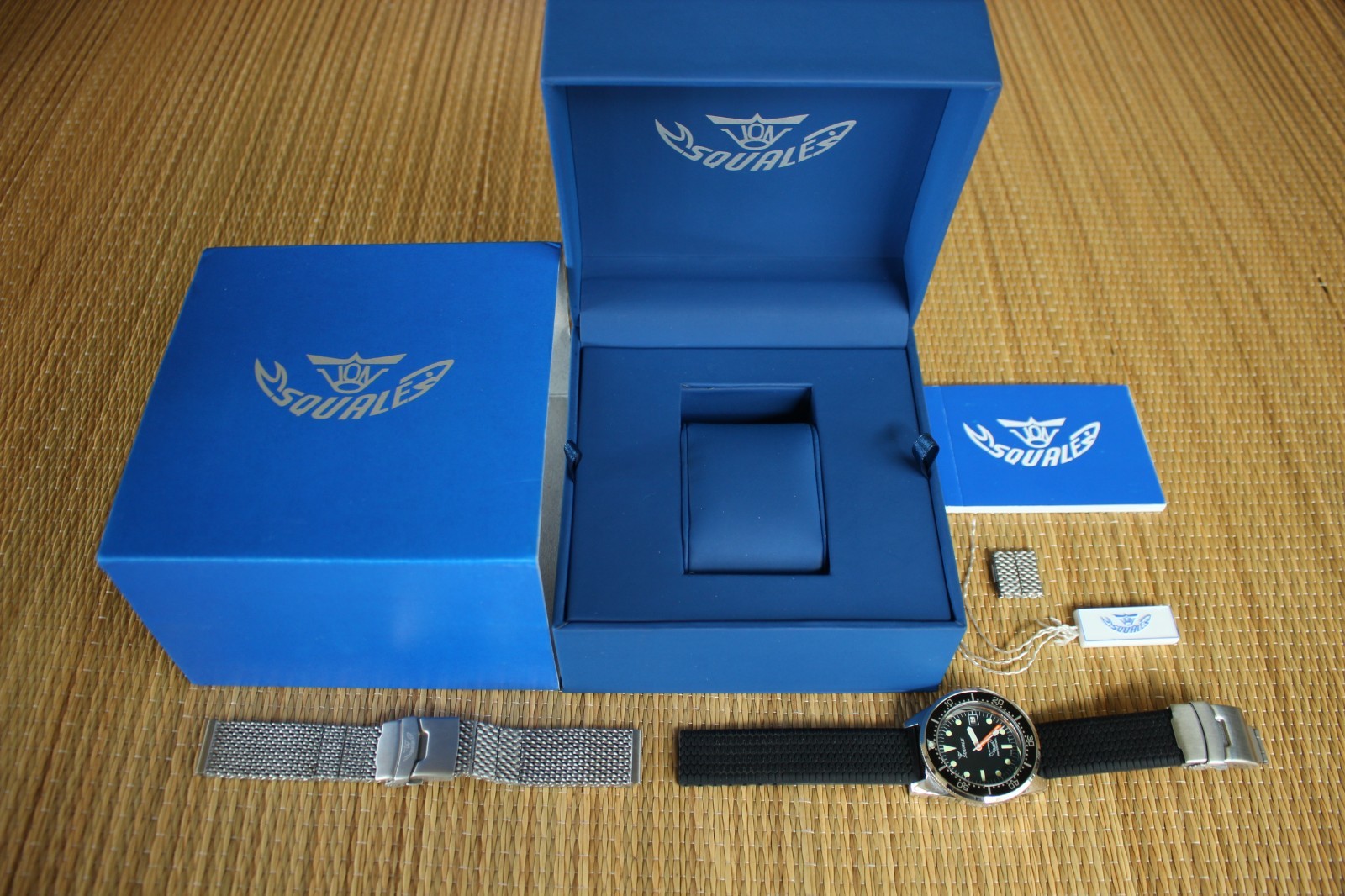 SQUALE 1521 50ATM BLACK DATE DIAL & BRACELET ITALIAN PRO DEEP DIVERS WATCH SET
