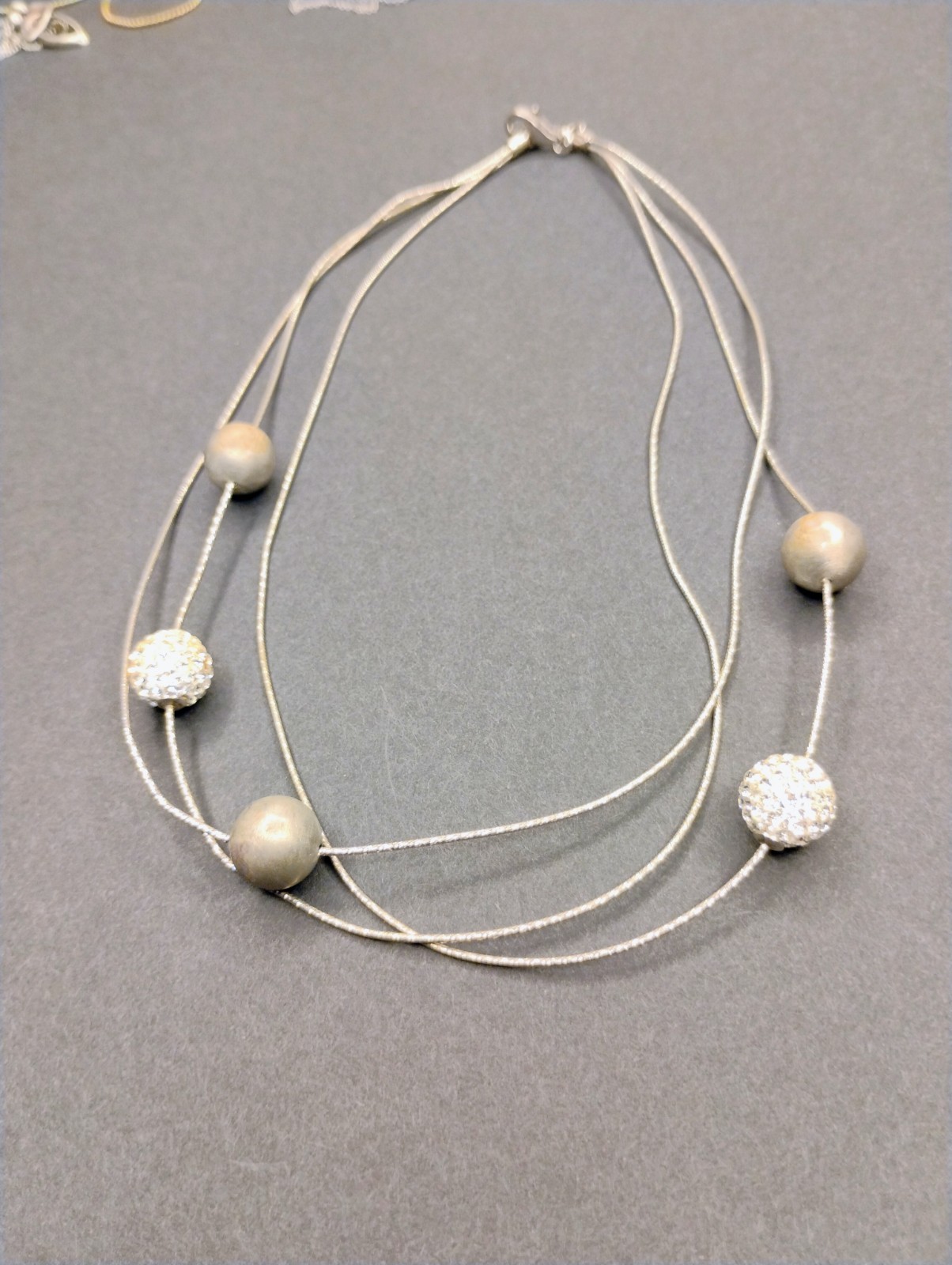Signed Midas .925 Sterling Silver Ball Bead Cz Station Necklace