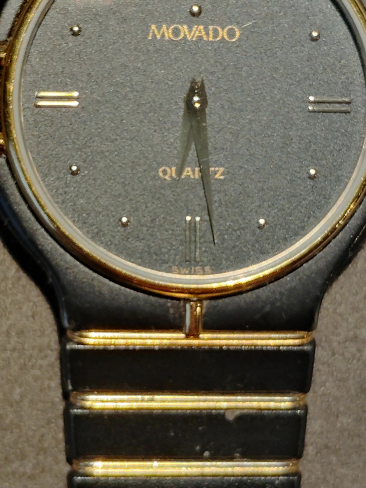 Movado The Museum Unisex Watch Black & 18 K Gold Links 1980’s Stunning