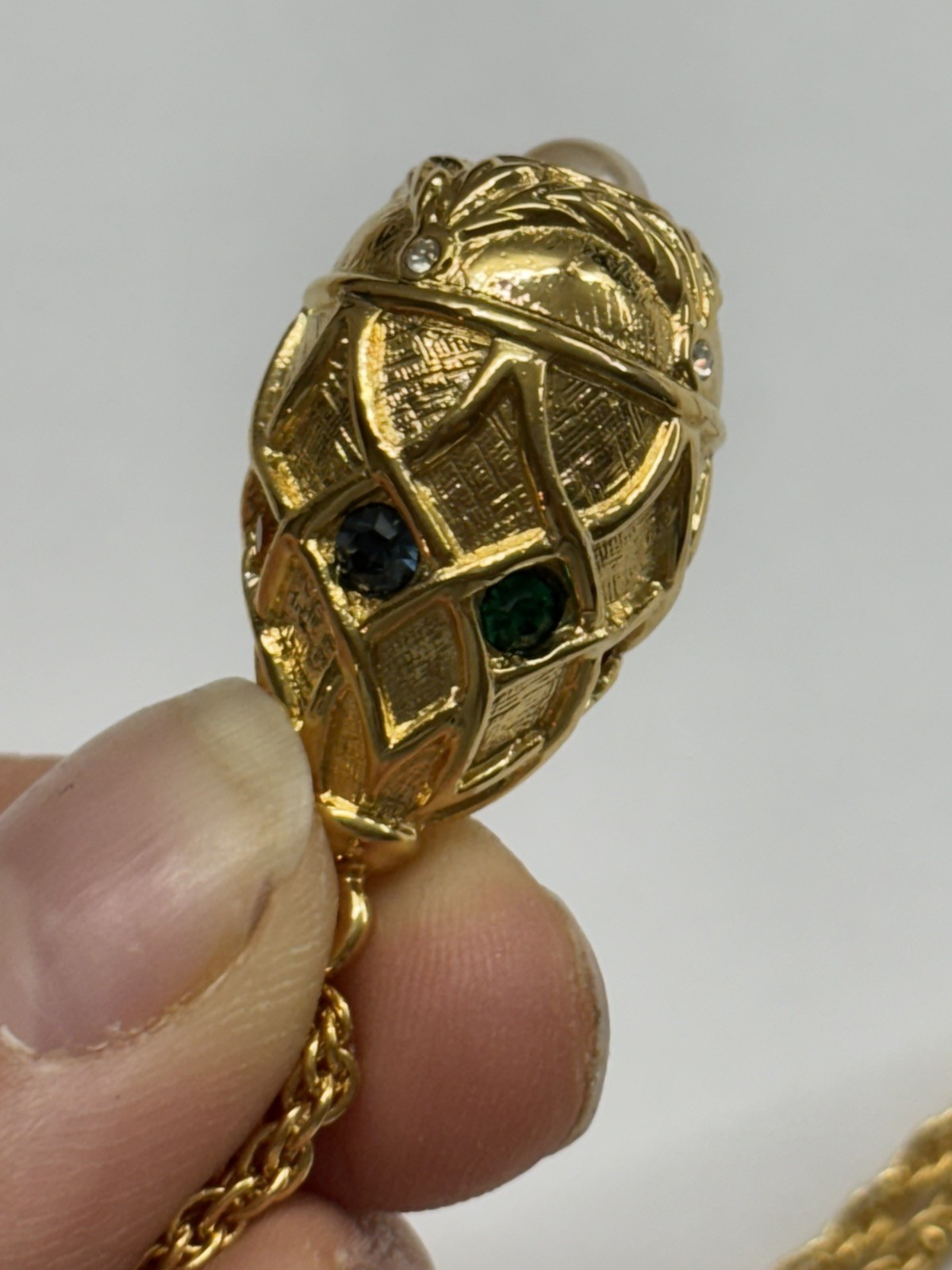Vintage Joan Rivers Jeweled Egg Pendant NecklaceGemstones Gold Tone Egg