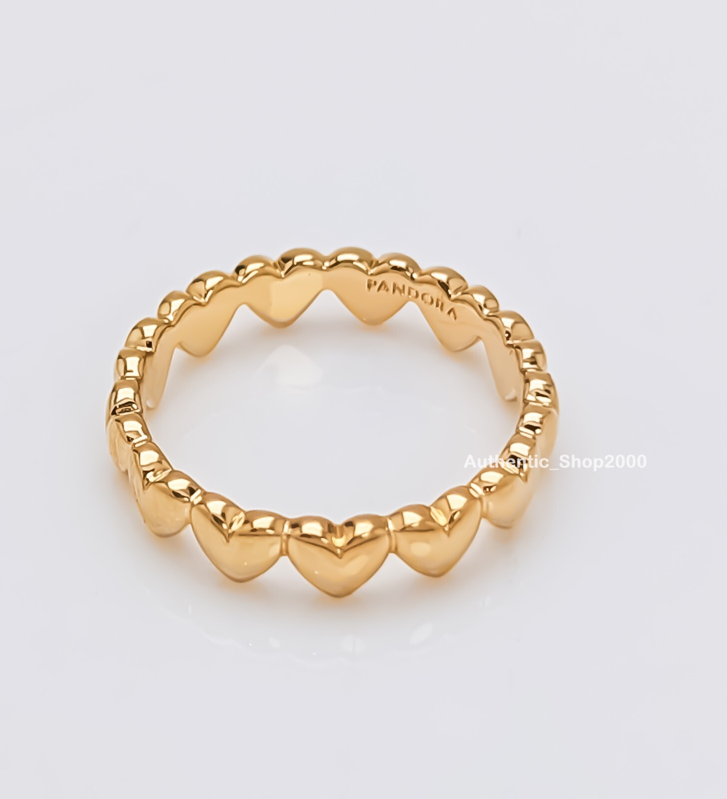 New 100% Authentic PANDORA 14k Gold Plated Be Love Row of Hearts Ring 163427C00