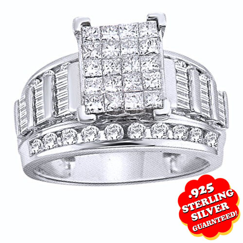 1.50 Ct Multishape Cluster Ring Simulated Diamond 14K White Gold Plated Sterling
