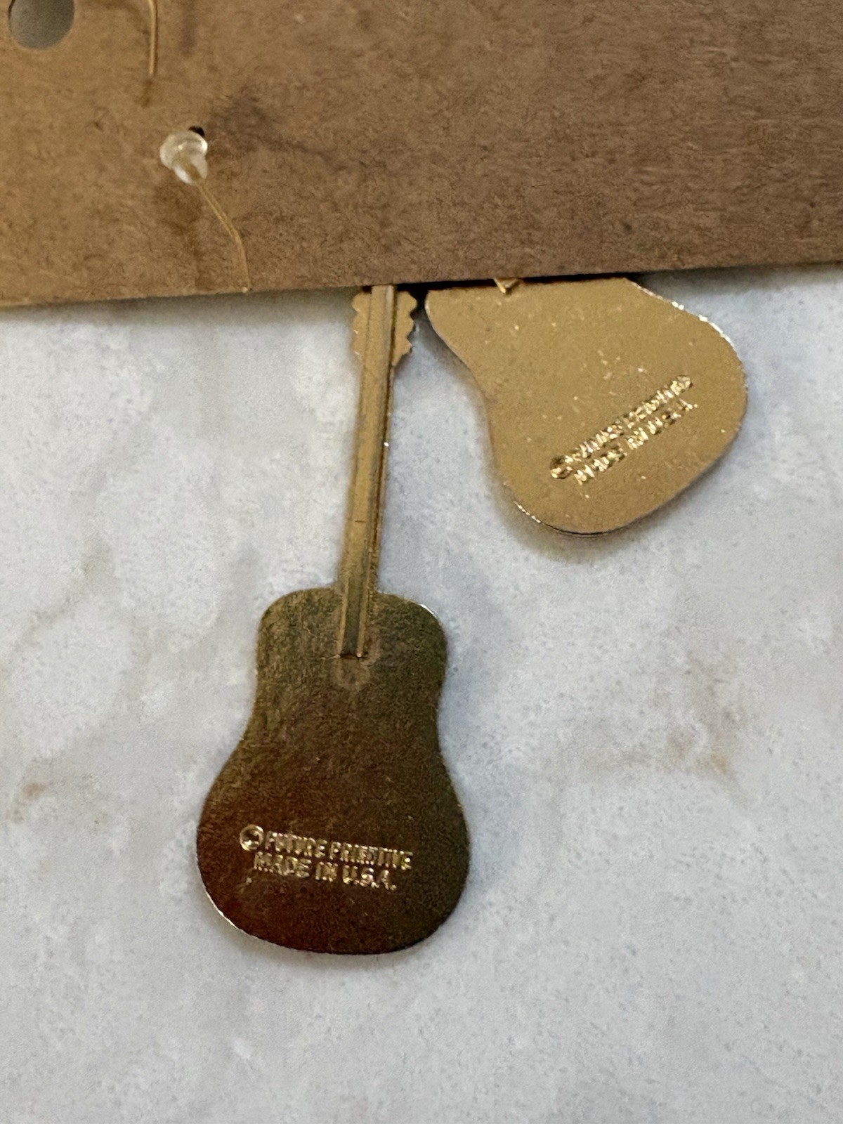 Future Primitive Cloisonne Martin Acoustic Brown Guitar Earrings Wire Dangle USA