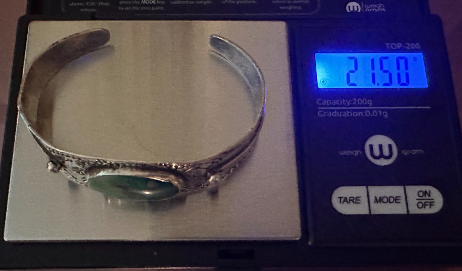 Fred Harvey Era Navajo Sterling Oval Turquoise Cab Stamped Cuff Bracelet 30s-40s