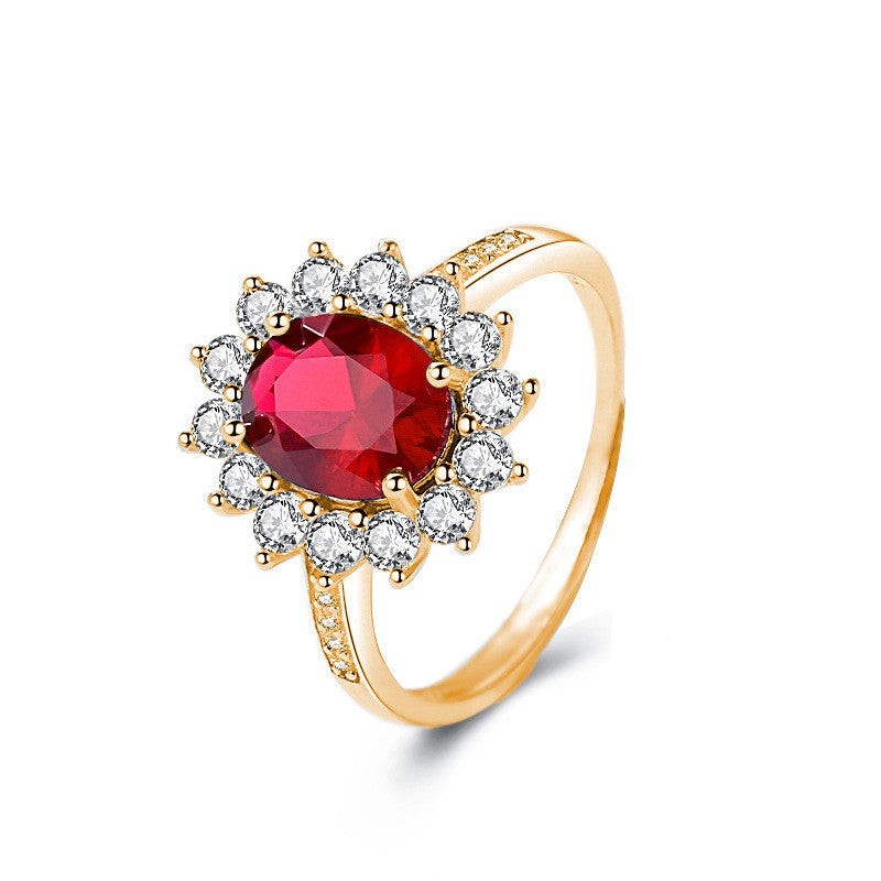 Oval Cut Garnet Flower Statement Ring in 925 Sterling Silver
