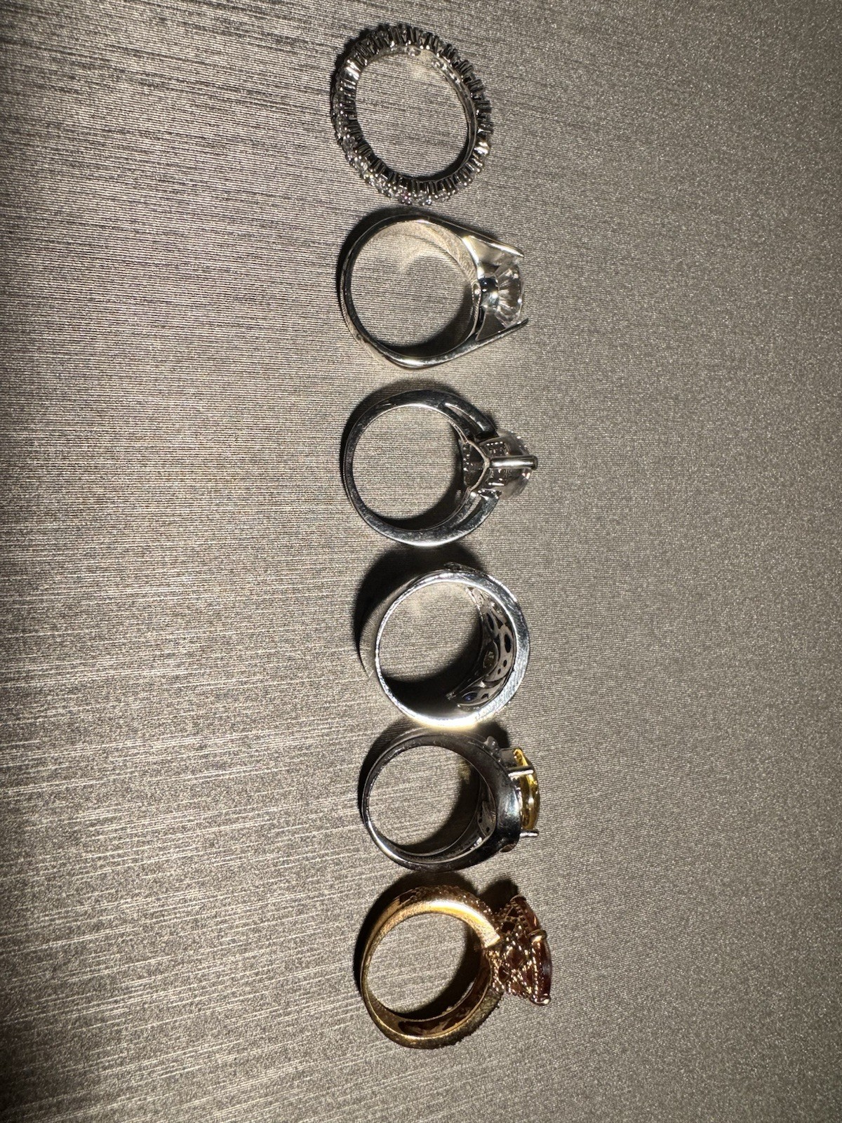 Mixed Lot Rings 6pc Silver & Gold Tone Clear Yellow Blue orange Stone Women