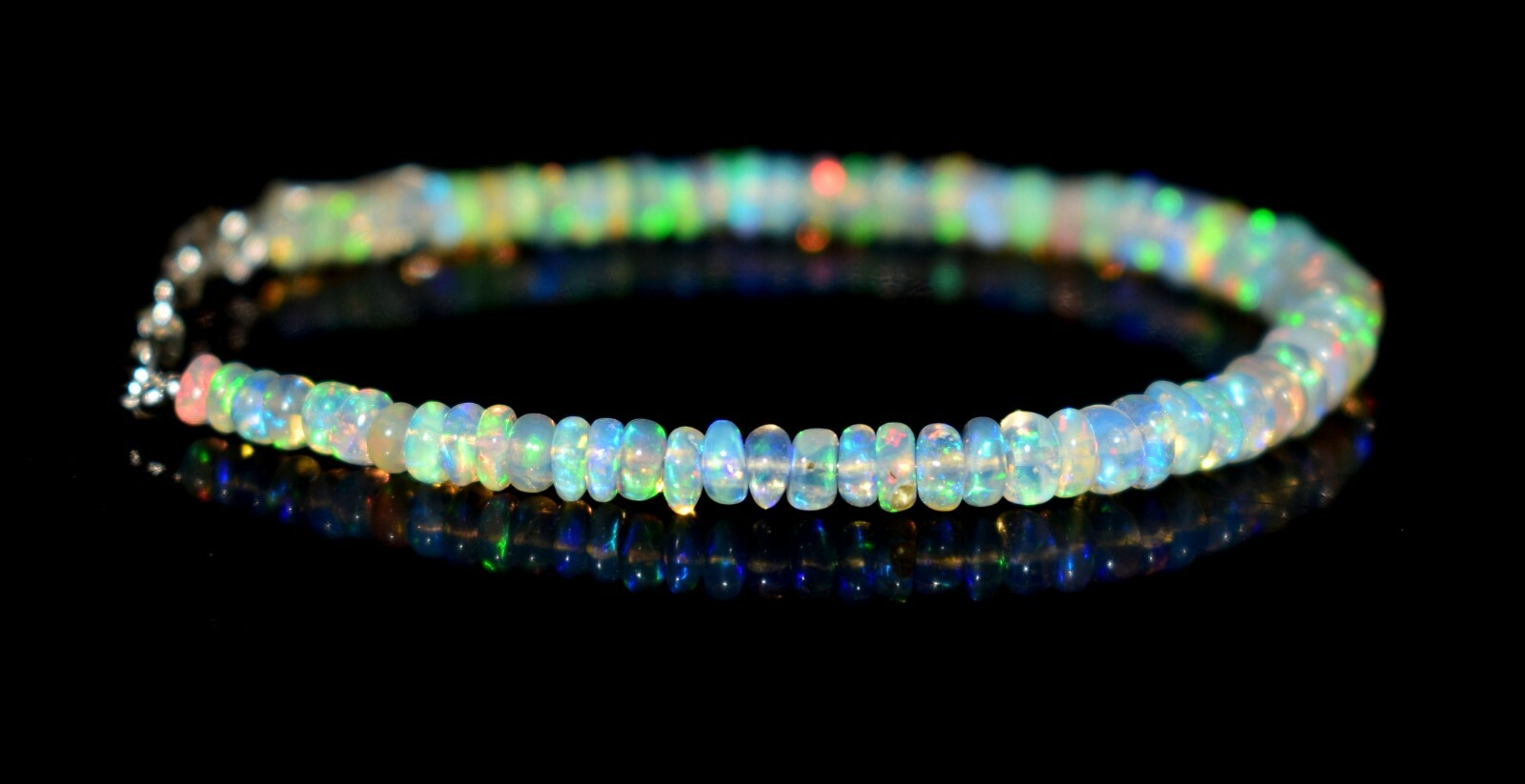 925Sterling Silver Natural Ethiopian Opal Gemstone 3to5mm Beads 6″Bracelet F1563