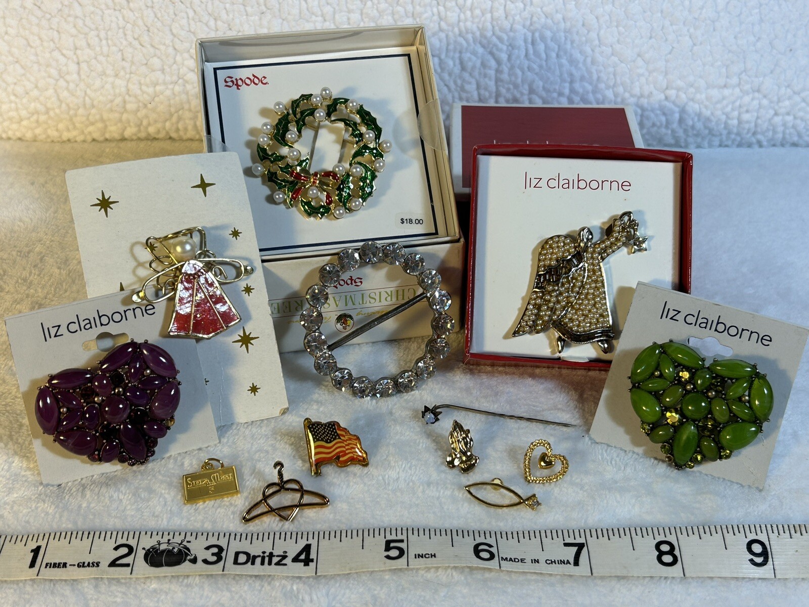Lot of 13 Vintage to Now Brooches/ Pins Signed Liz Claiborne Spode Some NWT