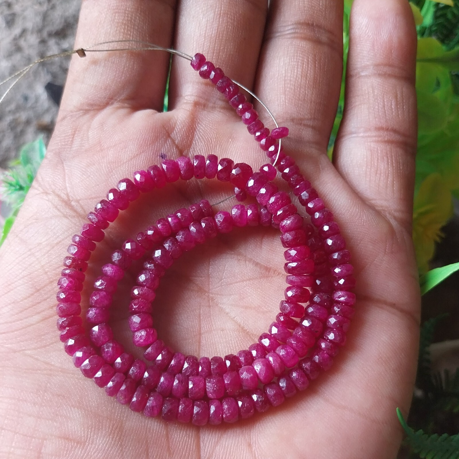 104 Ct 3 to 5 MM Natural Faceted Top Pink Ruby Roundel Shape 16 Inch Necklace