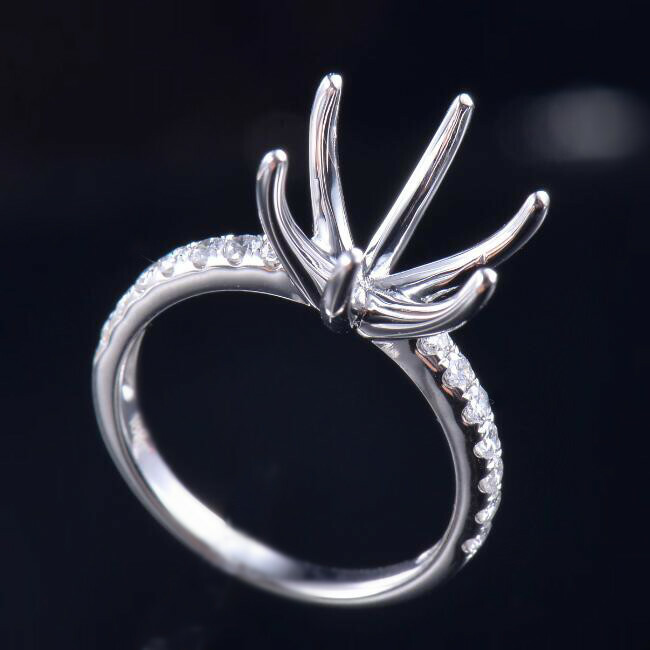 Round 11MM Natural Diamond Women Prongs Ring Engagement Semi Mount Platinum 950