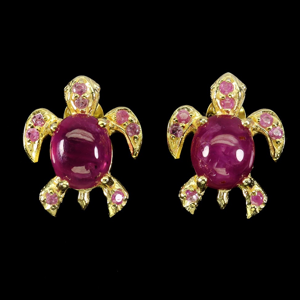925 Sterling Silver Earrings Oval Ruby 9x7mm Turtle Natural Gemstone Jewelry