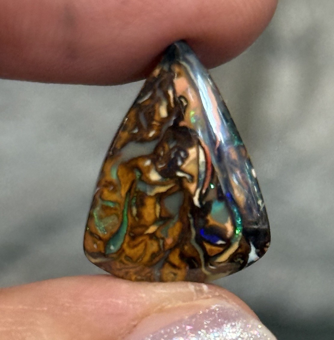 6.45ct 19.3×14.3×3.1mm Colorful Australian Koroit Boulder Opal Drop Cabochon Gem
