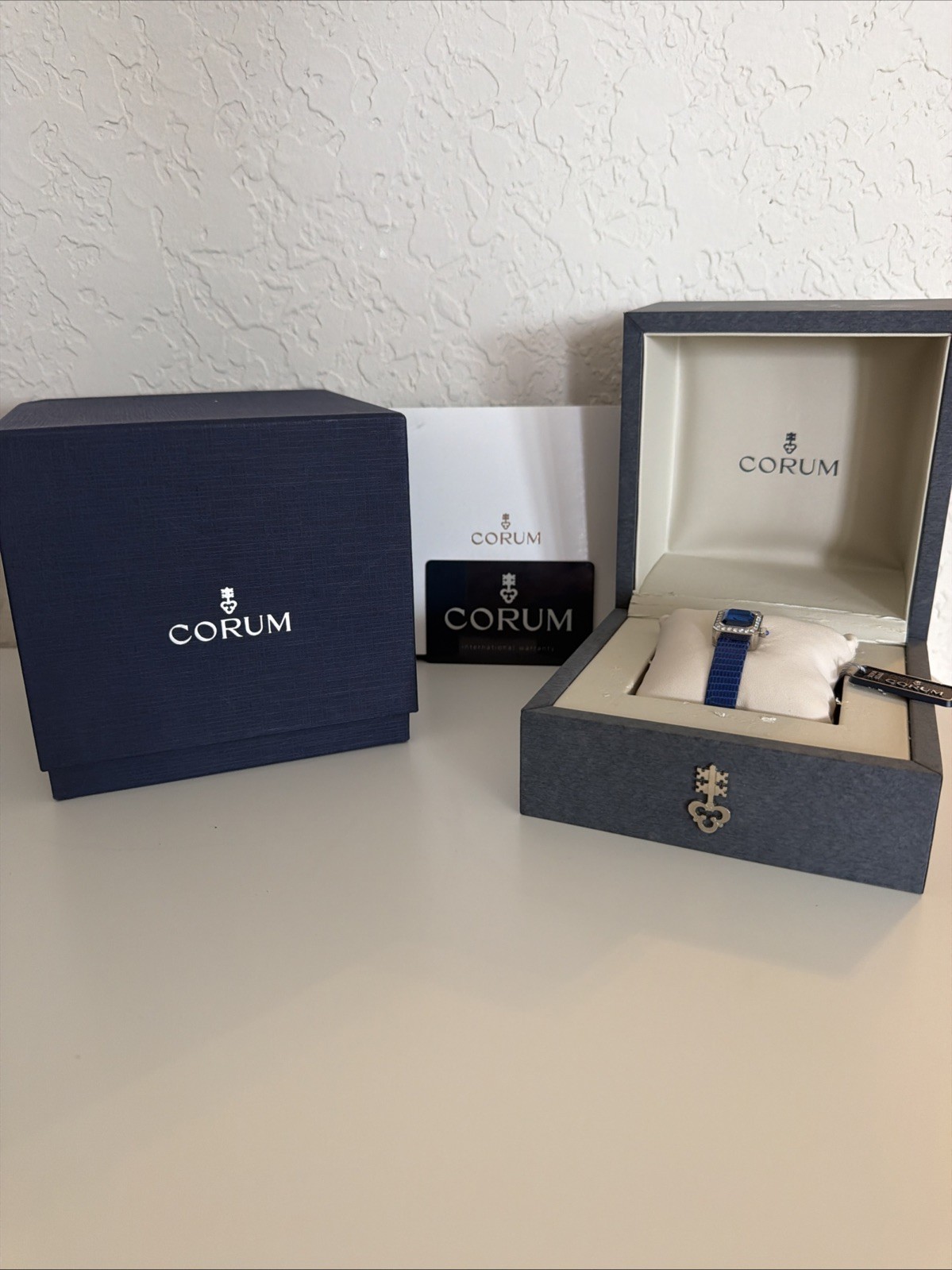 Corum Sugar Cube Ladies Watch, Diamond Bezel and bracelet Blue Dial, 137.423.47