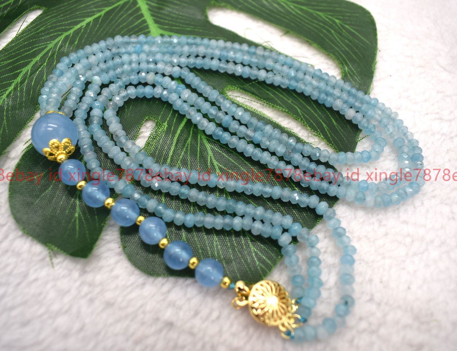3 Row Natural 2x4mm Faceted Light Blue Jade Rondelle Gems Beads Necklace 17-19in
