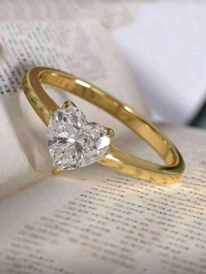 Gold Plated Copper White/Colorless Heart-Shaped CZ Ring Size 8
