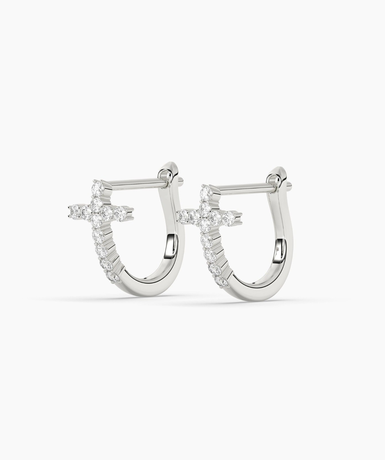 Round Cut Lab Grown Diamond 14K Solid Gold Cross Huggie Hoop Earrings For Woman