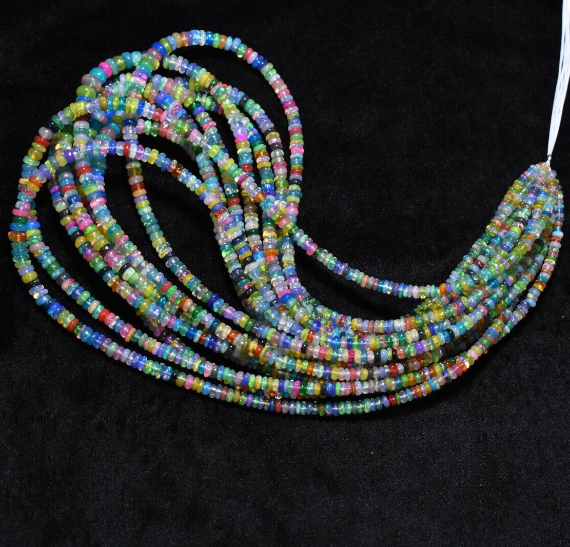 AAA++ Disco Ethiopian Opal Smooth Rondelle Gemstone Beads 16″ Strand 2.5-4.5mm