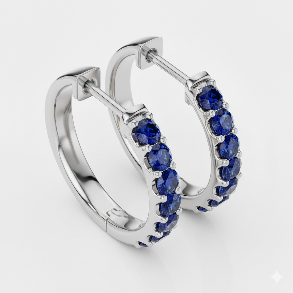 Natural Certified Ceylon Blue Sapphire Gemstone Promise Hoop Earrings 925 Silver