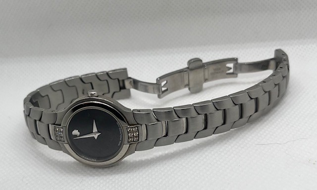 Authentic Movado Swiss Women’s Portico Black Dial With Diamond Watch 0604698