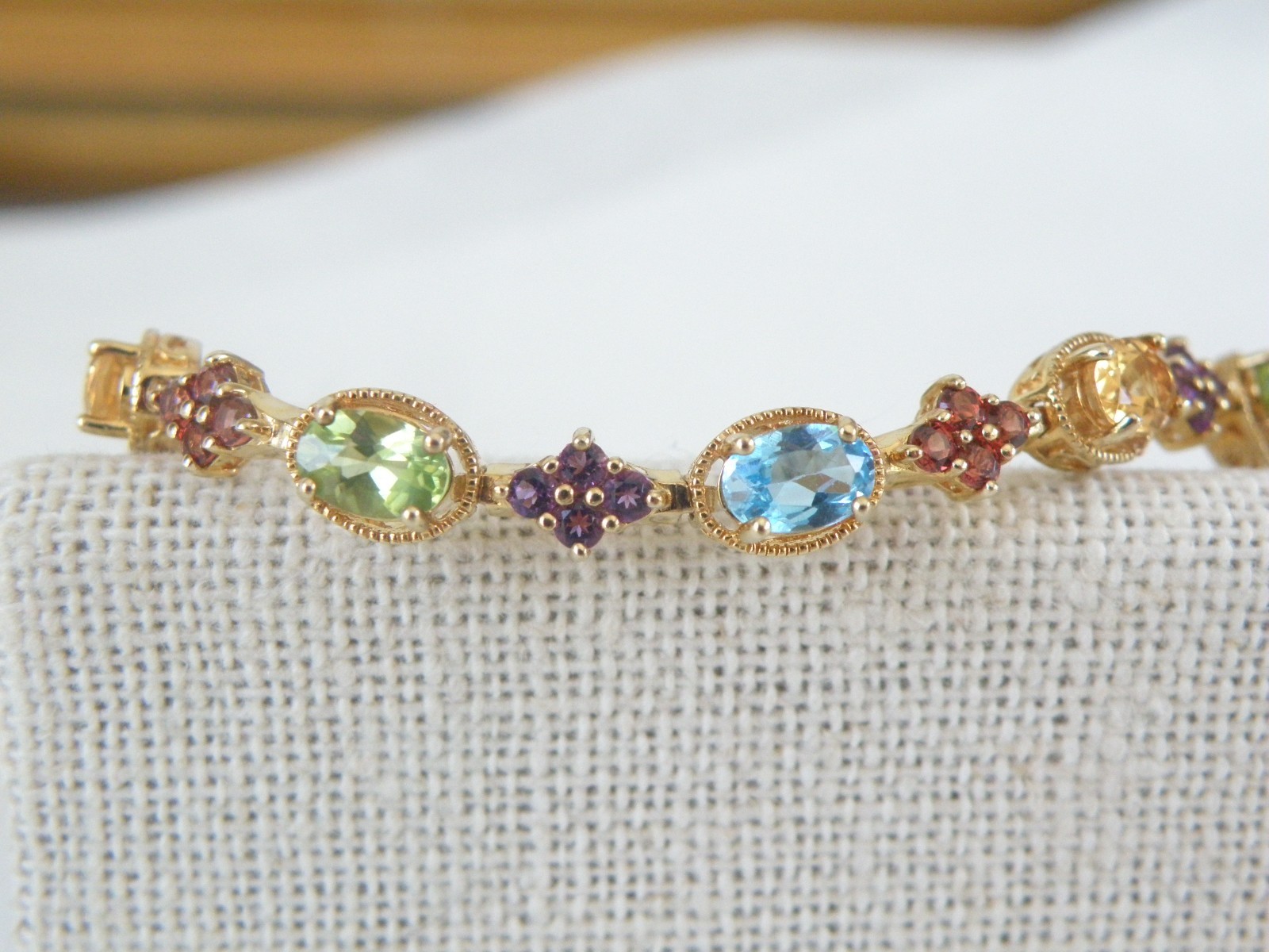 Zales 18K Gold on Sterling Silver 925 Multi Gemstone Tennis Bracelet Fits 7.5″