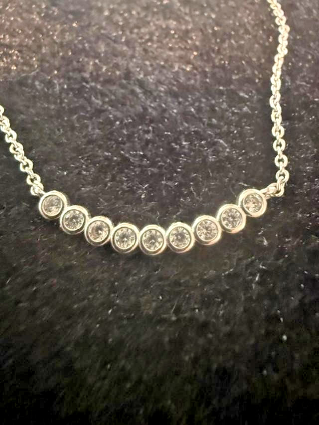 LOFT Silver Tone Clear Rhinestone Curved Bar Necklace 18.5” Adjustable