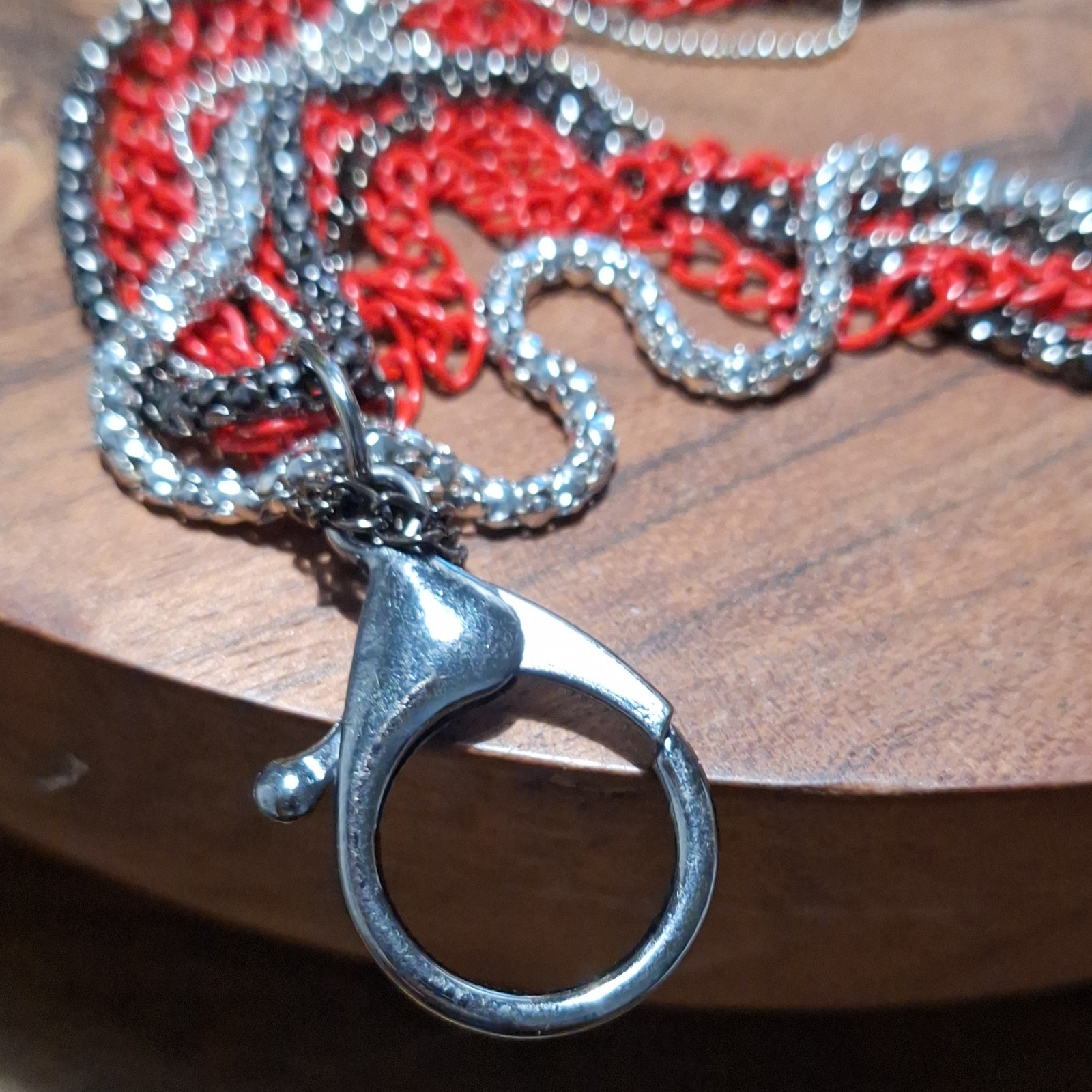 Multi-Strand Layered Cable Chain Necklace Lanyard Red Black Silver Tone