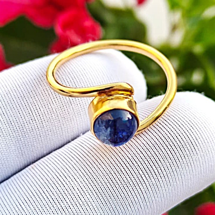 Dainty Blue Sapphire Ring, Gold Plated Sterling Silver, Handmade Gemstone Ring