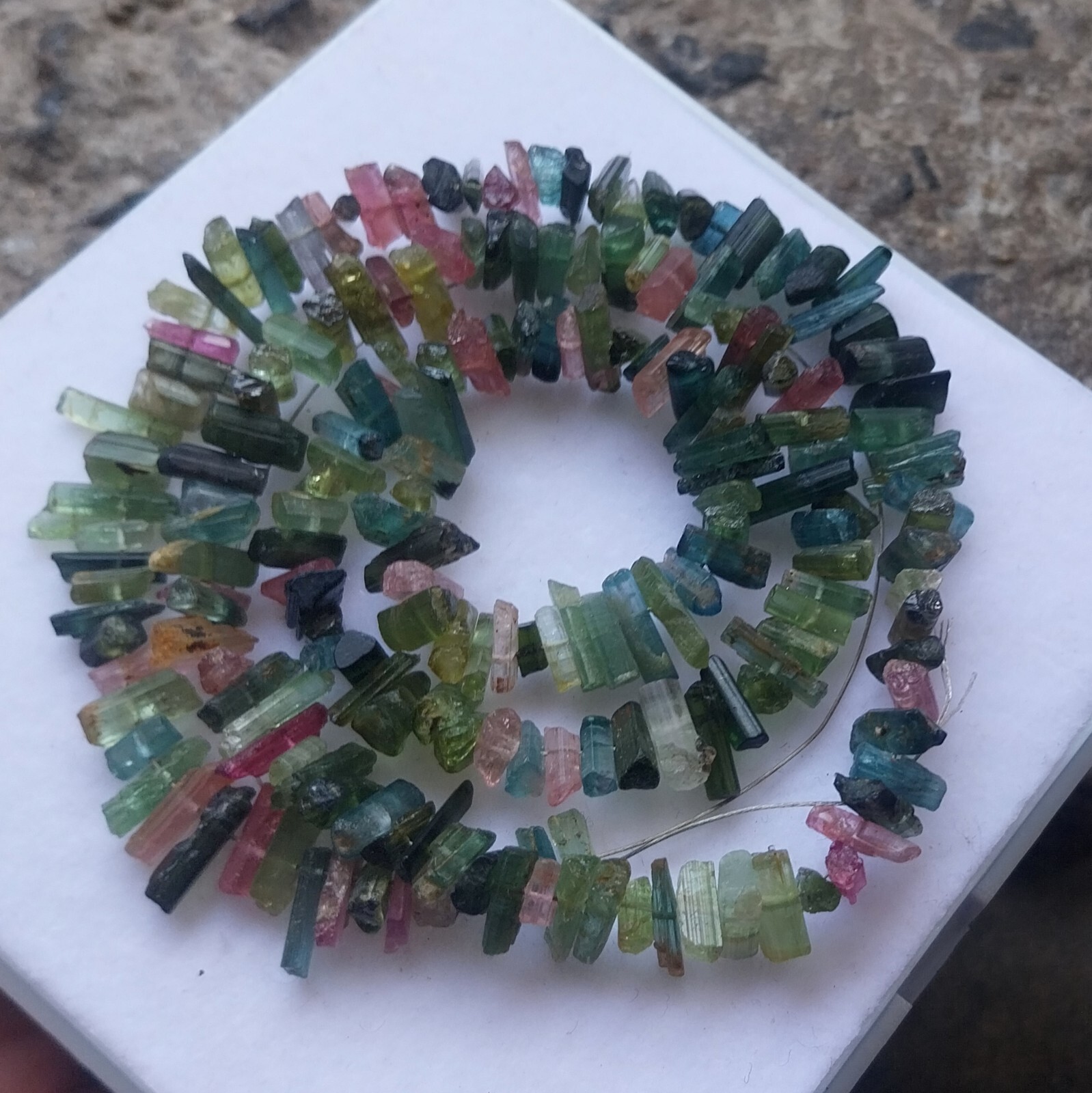 105 Ct 4 to 11 MM Natural Multi Color Tourmaline Raw Rough Pencil 18 Inch Beads