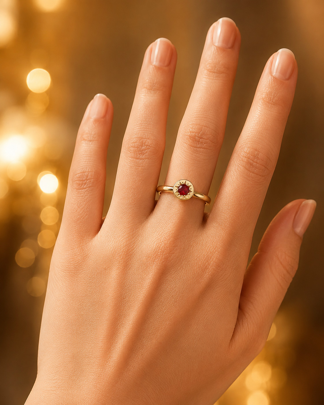 Lab Created Red Ruby Ring, Base Metal: Brass Finish: Gold Plated