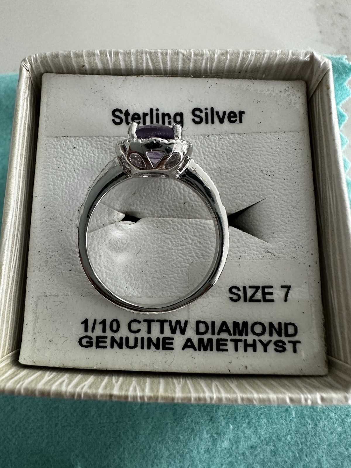 Victoria Townsend Sterling Silver Genuine Amethyst Diamond Ring Size 7 in Box