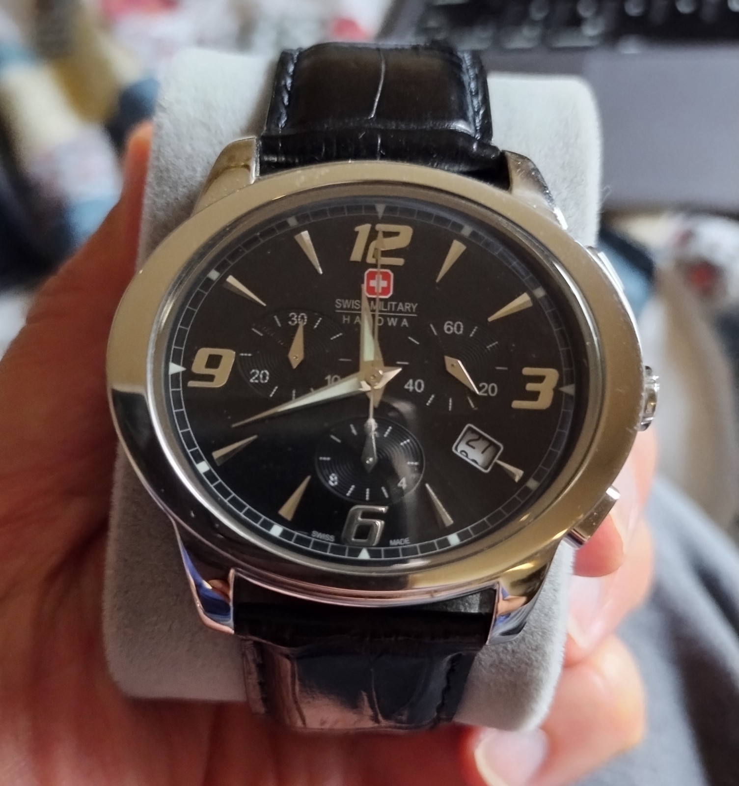 Swiss Military Hanowa Men’s Oval Chronograph Watch Quartz Leather Strap