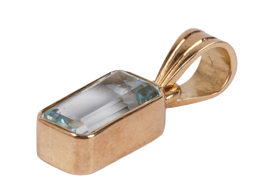 modern 2.00ct. Baguette Aquamarine Pendant 585 Gold Fine Blue