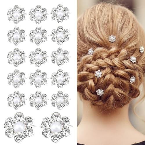 20Pcs White Flower Rhinestone Hair Clips, Mini Flower Hair Clips, Fancy Pearl