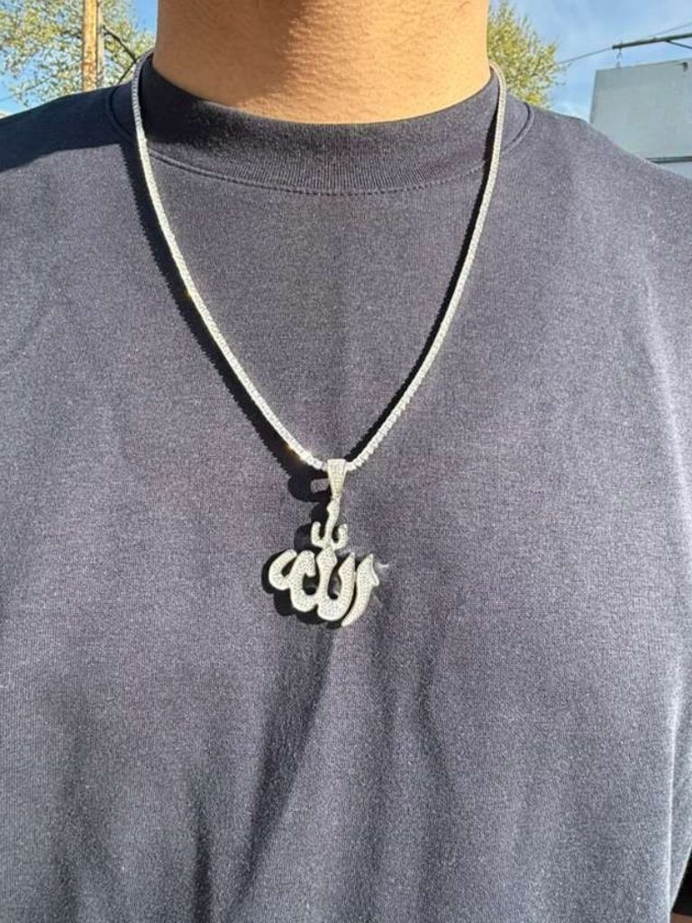 Men’s Allah Pendant Islamic Necklace 1CT CZ 925 Sterling Silver Muslim