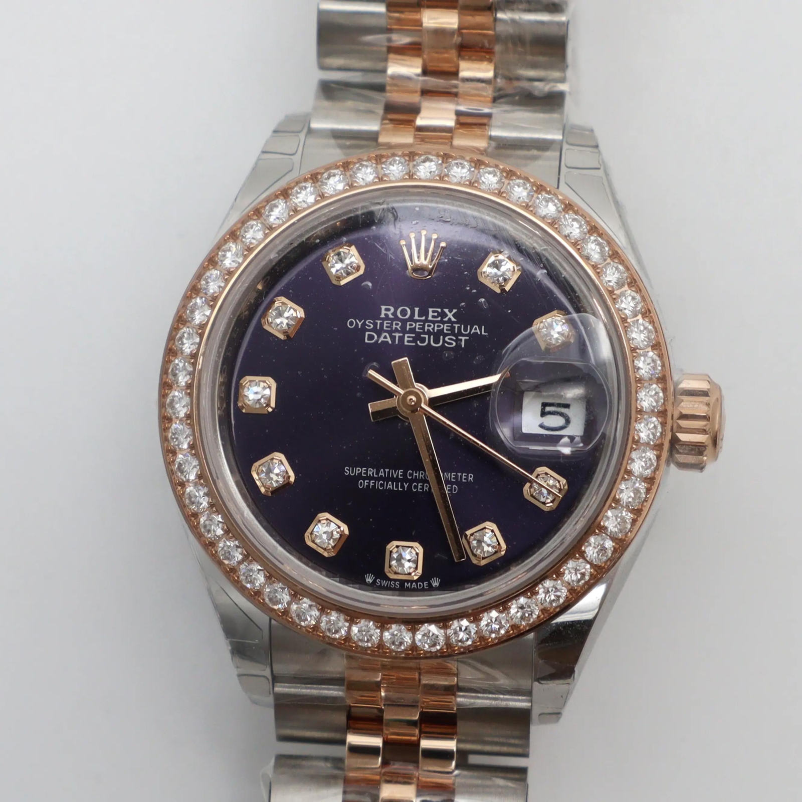 2023 New Rolex 279381RBR 28mm Aubergine Diamond Dial Lady Rose Gold Steel Watch