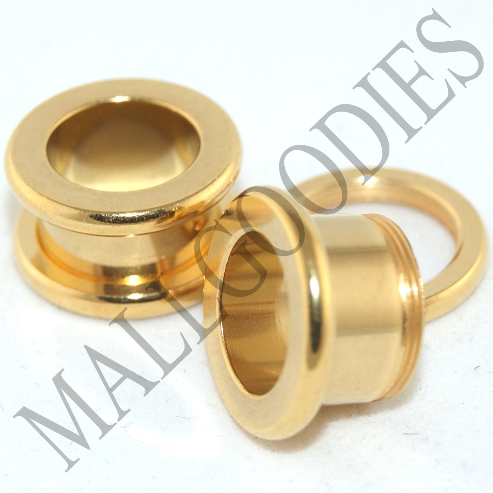 1491 Screw on/fit Steel Anodized Gold Tunnels Earlet Ear Plugs 00 Gauge 00G 10mm