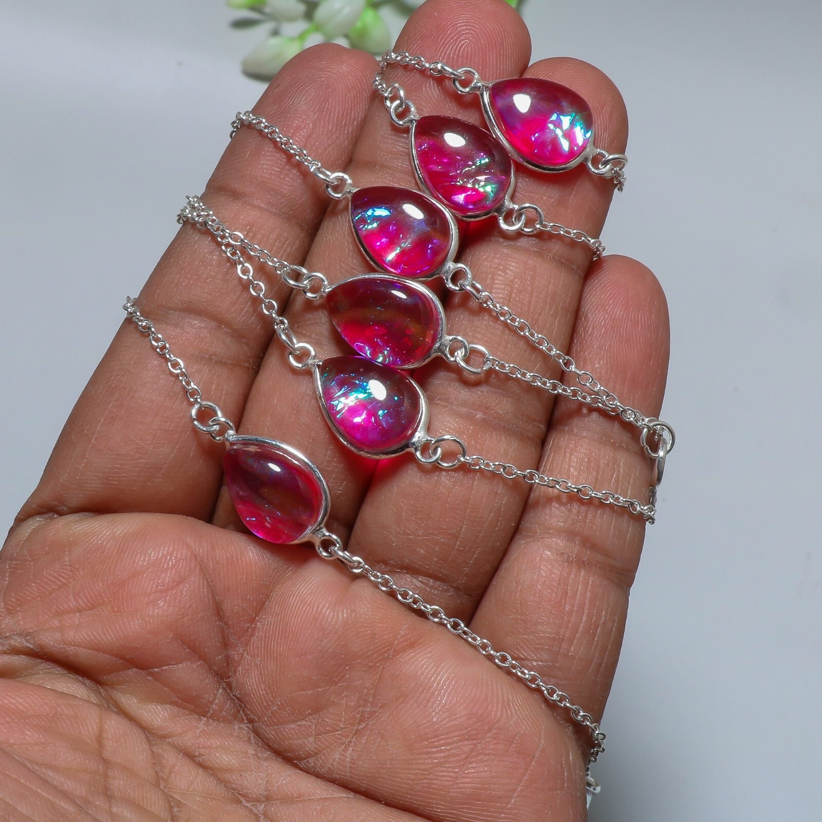 Pink Australian Triplet Opal Gemstone 925 Silver Handmade Jewelry Necklace 36″