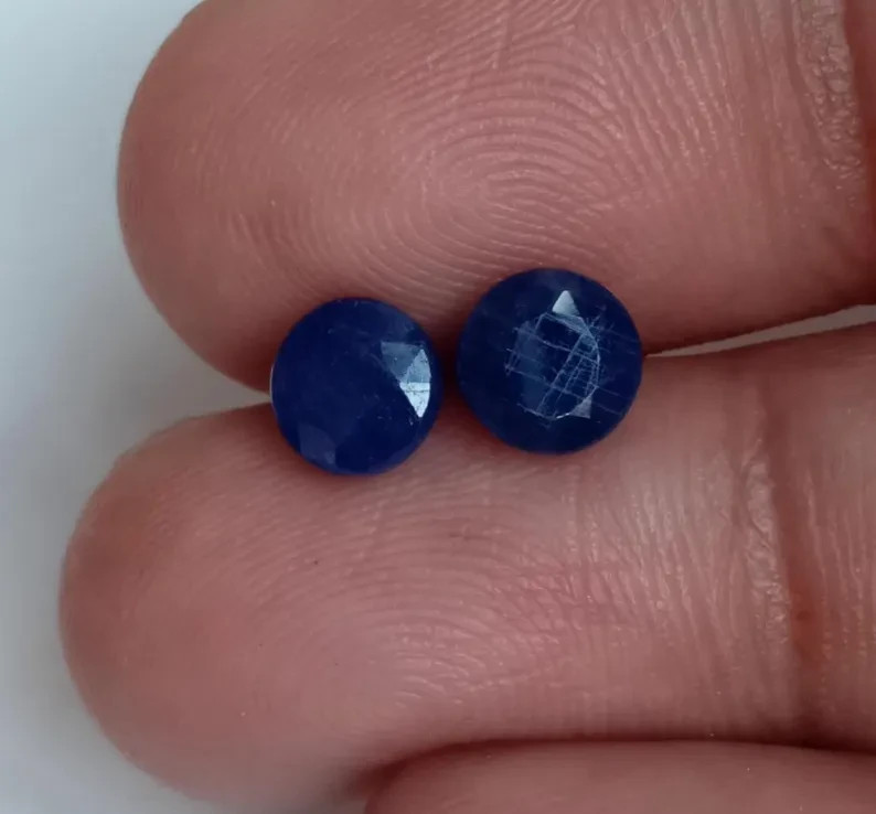 Round Sapphire Royal Blue Loose Gemstone Genuine Natural Corundum Pair 2.55 Ct