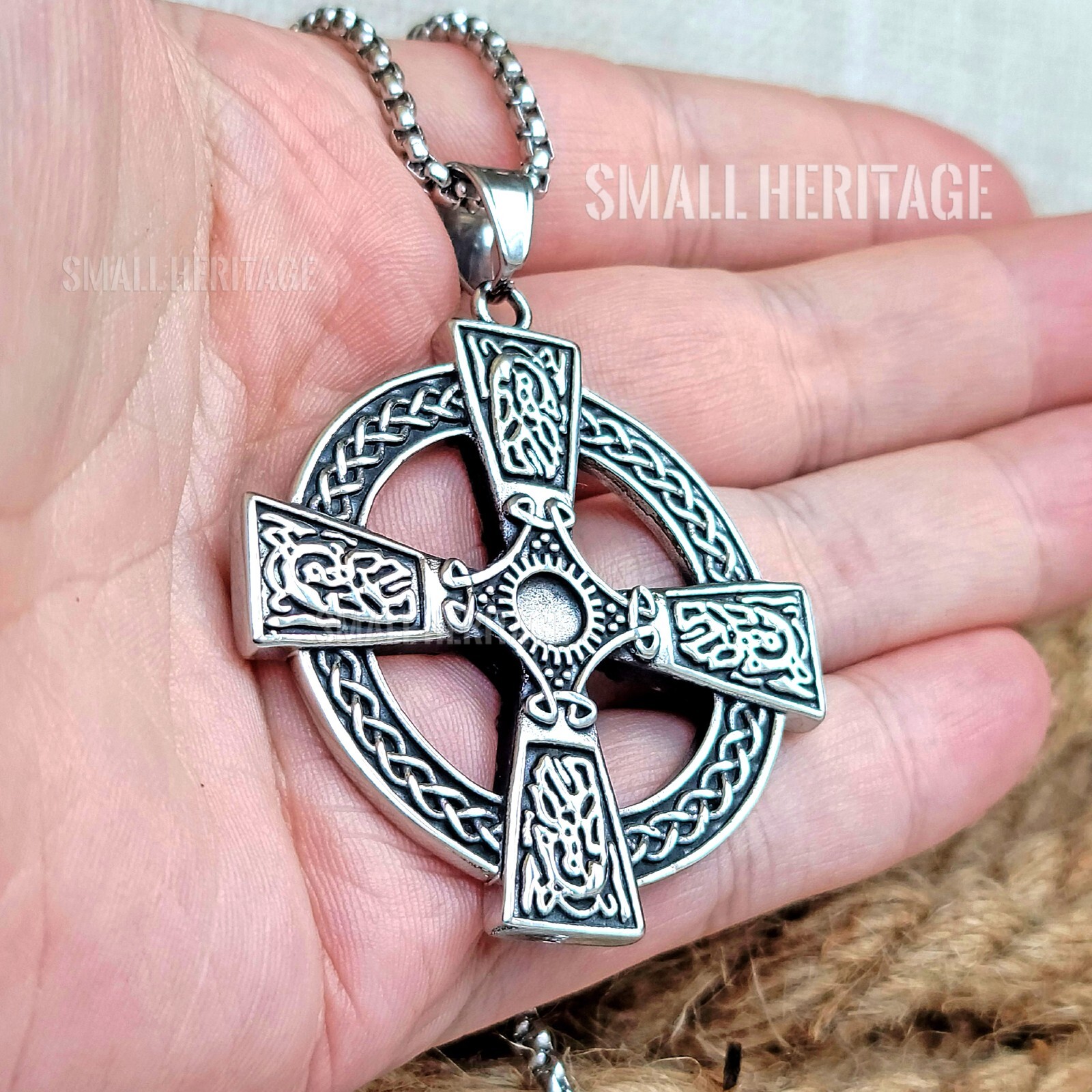 Large Celtic Cross Necklace Stainless Steel Irish Christian Pendant Chain Men